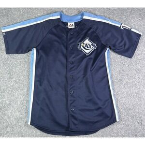 Majestic Tampa Bay Rays MLB Baseball Jersey Mens Medium Blue Evan Longoria 3